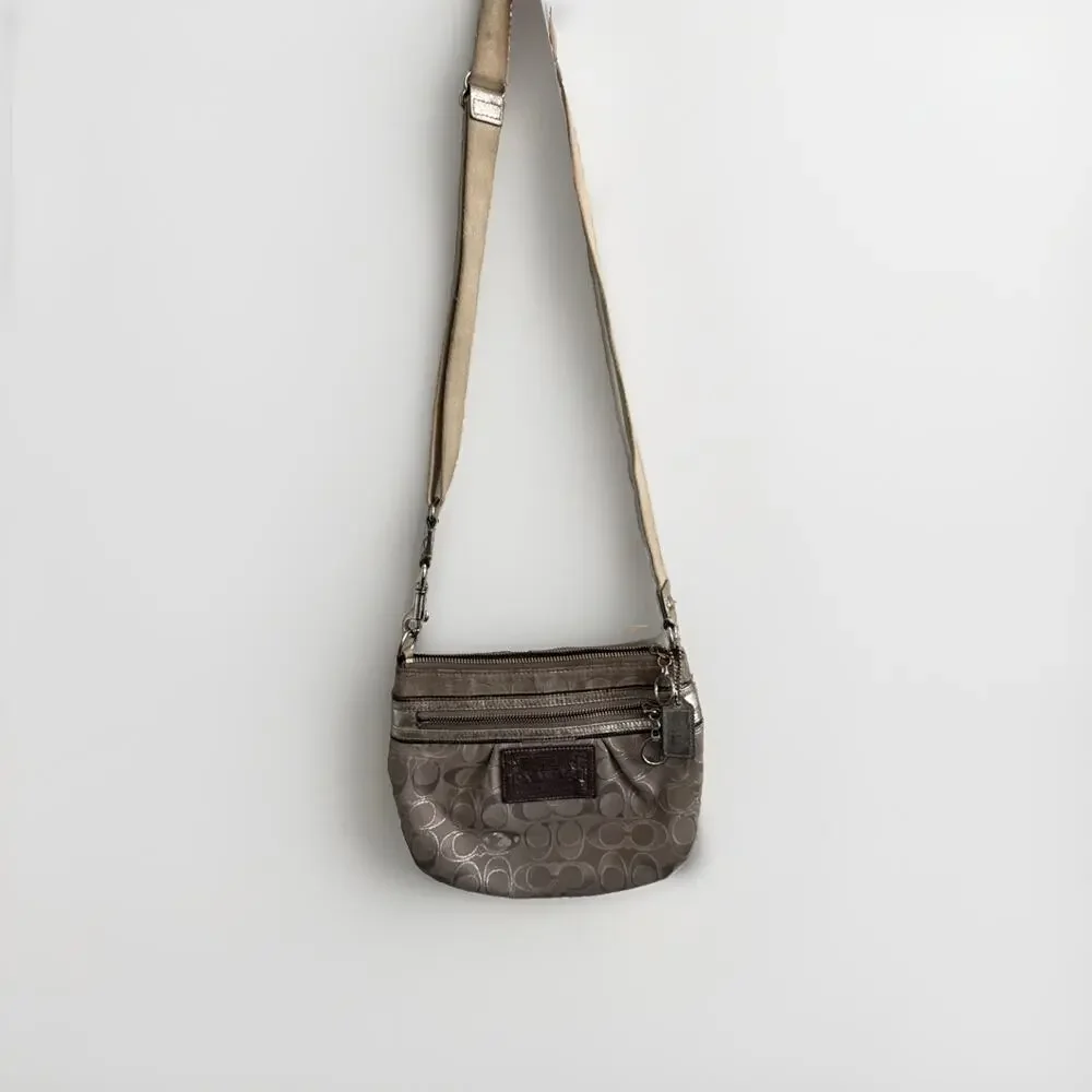 Coach Poppy Metallic Silver & Gold Signature C Crossbody Bag Authentic PROJECT